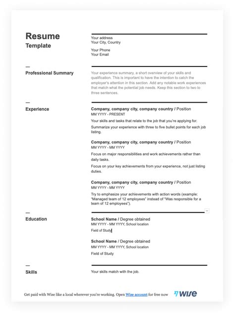 Resume Templates in PDF - Free for download - Wise