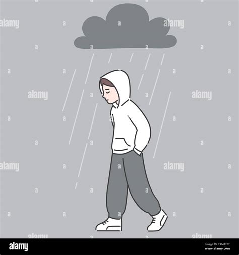 Sad Man Walking In Rain Drawing