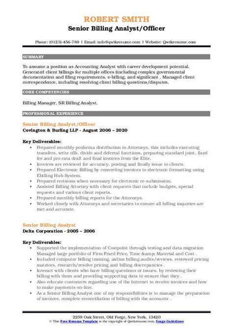 Senior Billing Analyst Resume Samples Qwikresume