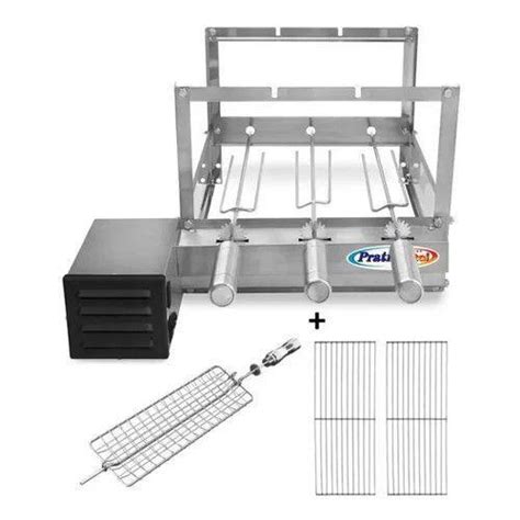 Churrasqueira Gira Grill 3 Espetos Inox Rotativa Espeto Grelha 2