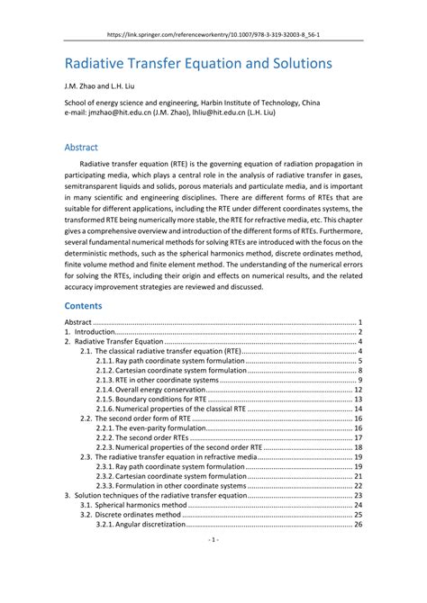 (PDF) Radiative Transfer Equation and Solutions