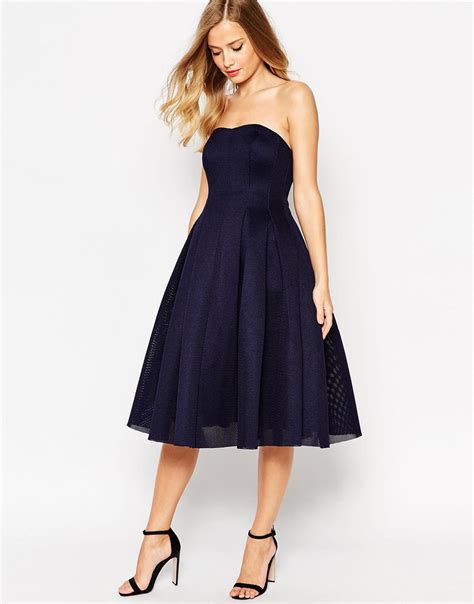 Lyst Asos Super Full Mesh Bandeau Midi Prom Dress In Blue