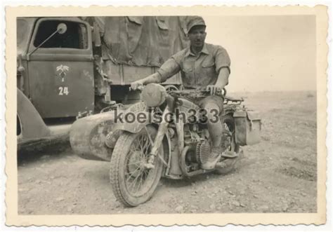 FOTO AFRIKA KORPS BMW Motorrad Ford V8 LKW Kennung 21 Panzer Division