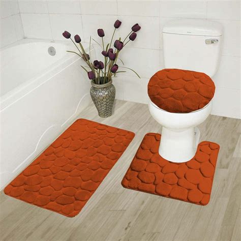 STONE RUST 3-Piece Bathroom Rug Set, Three (3) Shades Colors Bath Mat ...