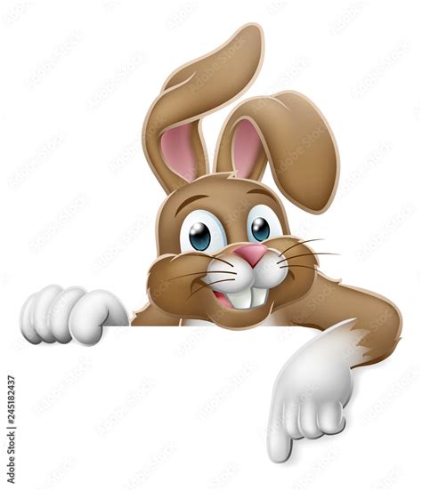 The Easter Bunny Rabbit Cartoon Character Peeking Around A Sign And