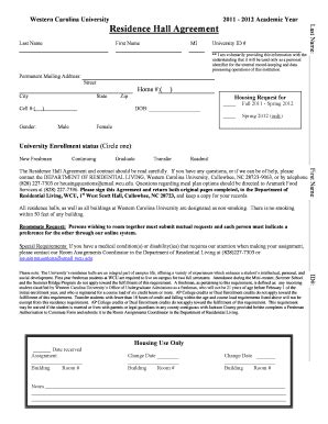 Fillable Online Wcu Residence Hall Agreement Western