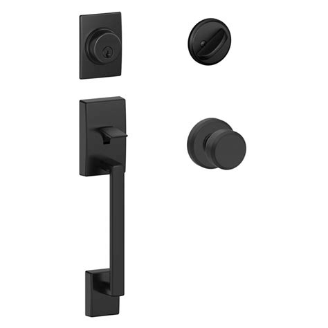 Schlage Century Matte Black Entry Exterior Door Handleset And Bowery Door Knob With Greyso