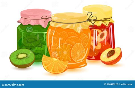 Cartoon Natural Fruit Jam Set Stock Vector Illustration Of Canned