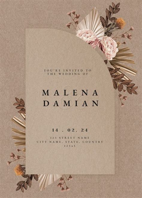 Floral wedding invitation card template, aesthetic beige design psd ...