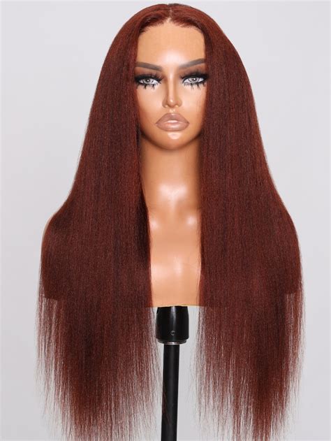 Unice Bye Bye Knots Wig 7x5 Glueless Lace Reddish Brown Yaki Wig With