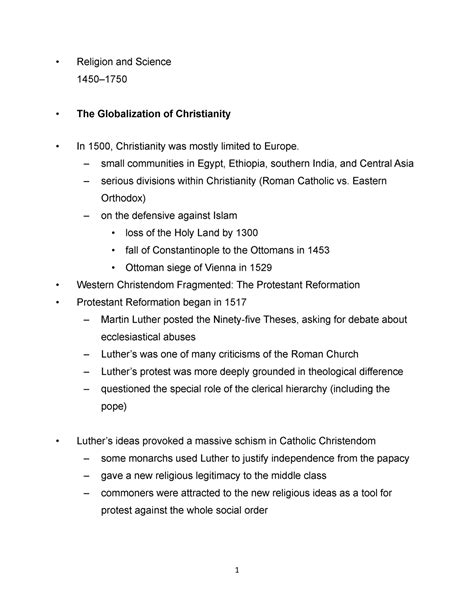 2021 Hist 1111 Lecture Notes Religion And Science World History