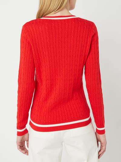 Montego Pullover Mit Zopfmuster Hellrot Online Kaufen