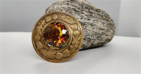 Vintage Scottish Thistle Brooch, Celtic Gilt Pewter Shield Brooch ...