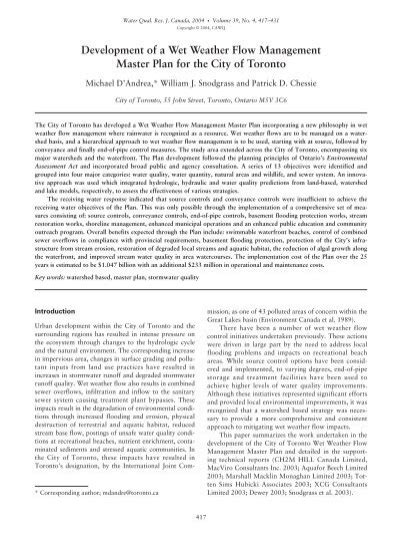 Development Of A Wet Weather Flow Management Master Plan For