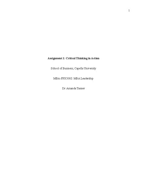 MBA FPX5002 Assessment 1 1 Assignment 1 Critical Thinking In Action