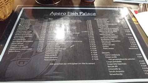 Menu At Apero Fish Palace Ostend Nieuwstraat