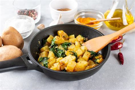 Aloo Palak Sabzi Spinach Potatoes Curry Served In A Bowl Ingredients