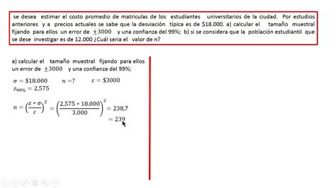 Cálculo Del Tamaño De La Muestra Para Estimar Una Media Youtube