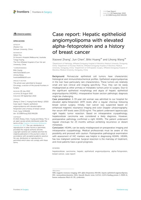 PDF Case Report Hepatic Epithelioid Angiomyolipoma With Elevated