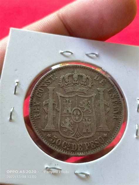 Alfonso Xii Twenty Centavos Old Philippine Coin Antik Silver Coin