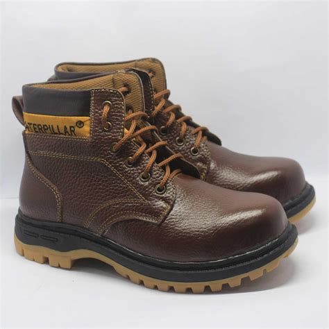 Caterpillar Sepatu Safety Boots Pria 100 Kulit Warna Coklat Ada Plat