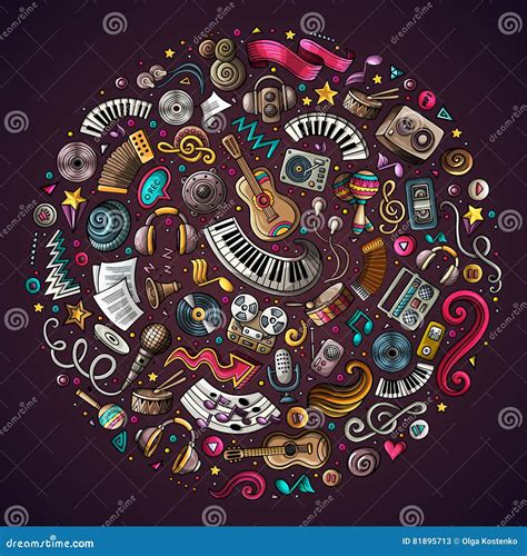 Set Of Musical Cartoon Doodle Objects Stock Vector Illustration Of