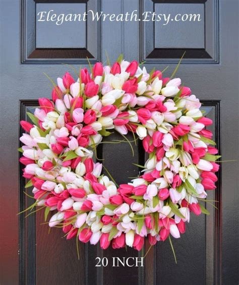 Silk Thin Spring Tulip Wreath Storm Door Wreaths Front Door Etsy