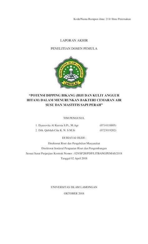 PDF LAPORAN AKHIR PENELITIAN DOSEN PEMULA Kode Nama Rumpun Ilmu