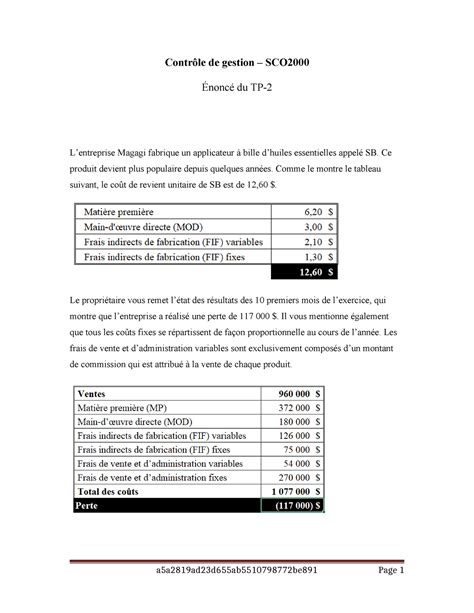 SCO2000 TP 2 Énoncé TP2 Contrôle de gestion SCO Énoncé du TP L