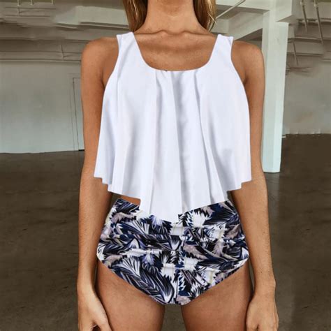 Buy Women Bathing Suits Top Ruffled With High Waisted Bottom Bikini Set