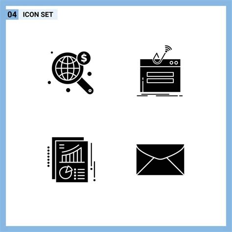 Set Of 4 Commercial Solid Glyphs Pack For Search Chart World Login Pie