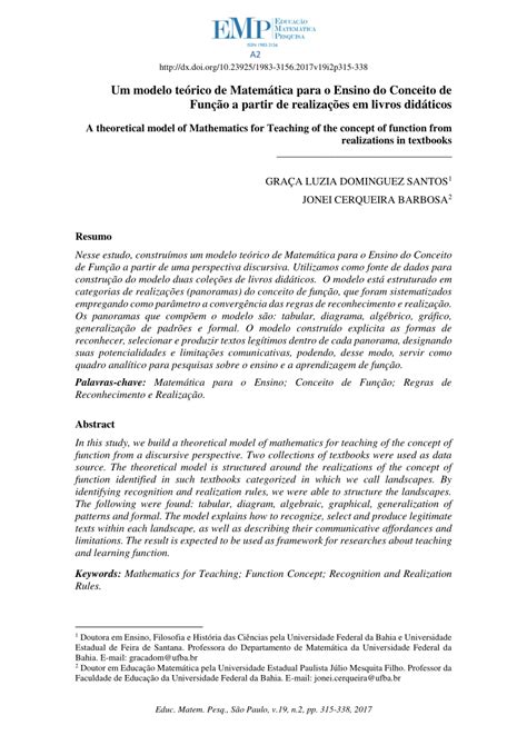 Pdf Um Modelo Te Rico De Matem Tica Para O Ensino Do Conceito De