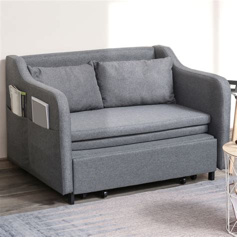 Homcom Two Seater Fabric Sofa Bed Convertible Loveseat Couch Sleeper