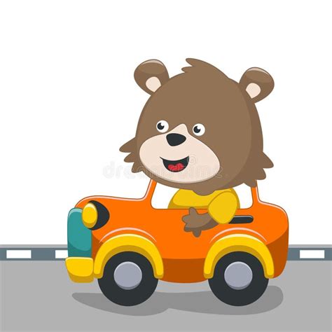 Ilustra O Vetorial Do Carro Azul De Condu O De Urso Fofo Que Vai Para