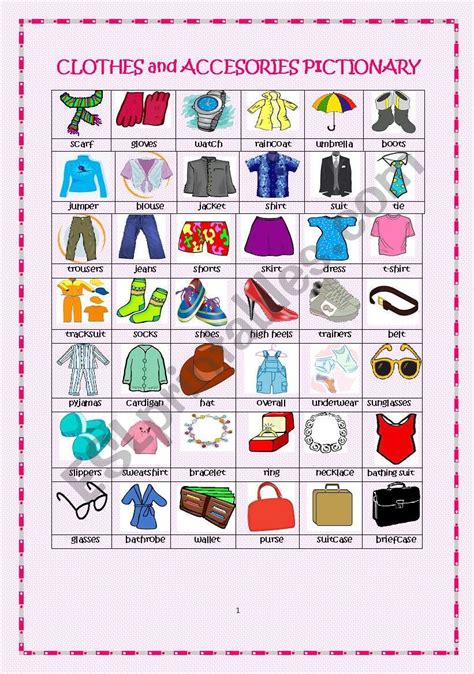 Clothes And Accessories Pictionary ESL Worksheet By Cityofangels