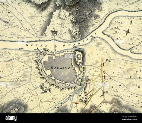 Siege Of Badajoz Map Showing Layout Of City And Positions Of Stock