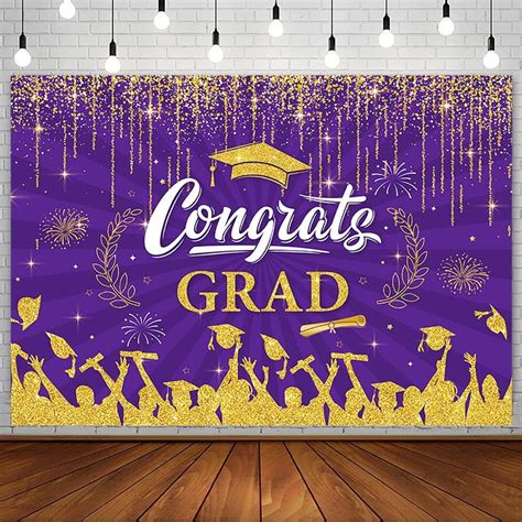 Congrats Grad Backdrop Purple Gold Graduation Photography Background