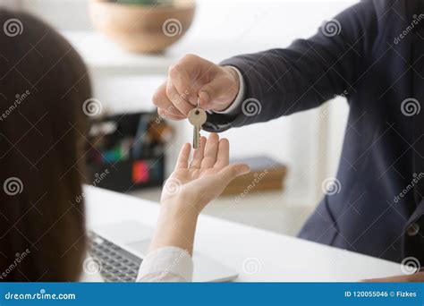 Realtor Giving Keys To New Home Female Buyer Stock Photo Image Of