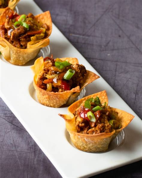 Chicken Egg Roll Wonton Cups Blue Jean Chef Meredith Laurence