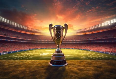 Premium AI Image | A football stadium with a trophy on the field