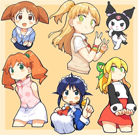 Safebooru 6girls Andou Mahoro Apron Azumanga Daioh Bachera Blonde Hair Blue Dress Blue