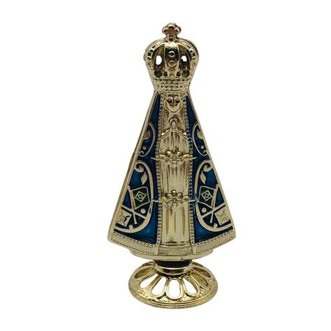 Adorno Imagem Metal Nossa Senhora Aparecida Dourado 9 Cm