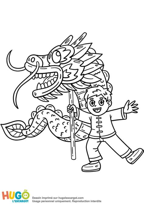 Coloriage Nouvel An Chinois Un Enfant Portant Le Signe Du Dragon Pour 2024