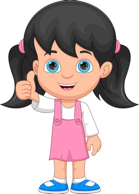 caricatura nina pulgares arriba vector premium