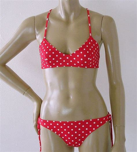 Crossback Ballet Bikini Top And Tie Bottom Bikini In Red Polka Etsy