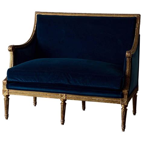 Love Seat Neoclassical Louis Xvi Period Giltwood Blue Velvet France For