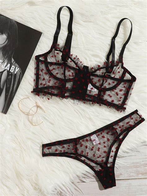 Heart Pattern Mesh Underwire Lingerie Set Artofit