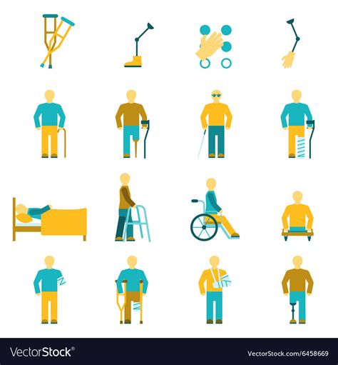 People With Disabilities Icons Set Royalty Free Vector Image