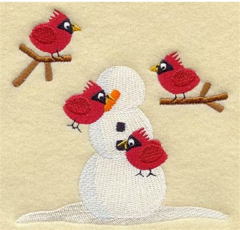 Cardinal Constructing A Snowman Embroidered Waffle Weave Etsy