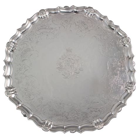 Large George Ii Silver Salver Or Tray London 1750 By John Le Sage For